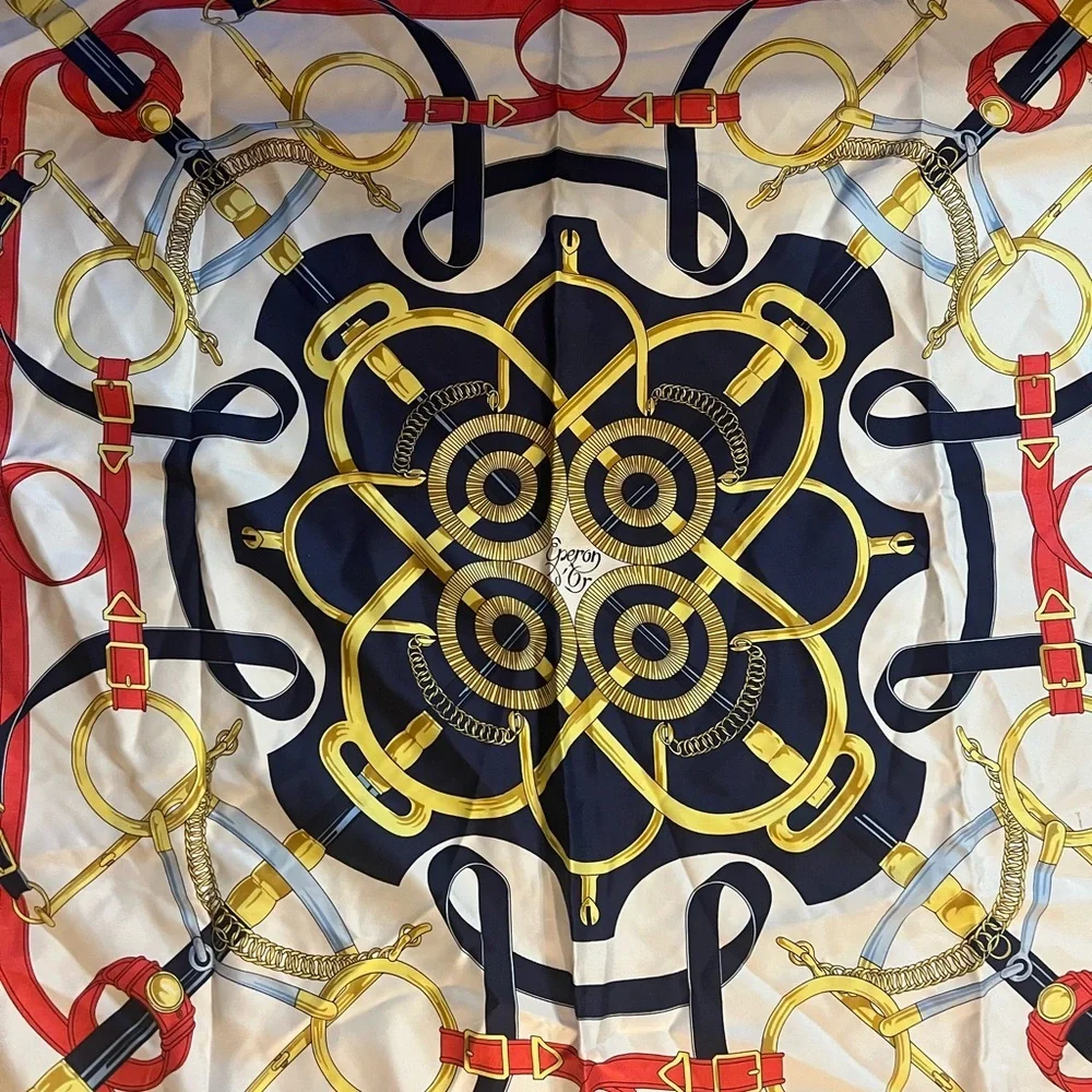 Hermès Navy and Gold Silk Scarf - Picture 4 of 5